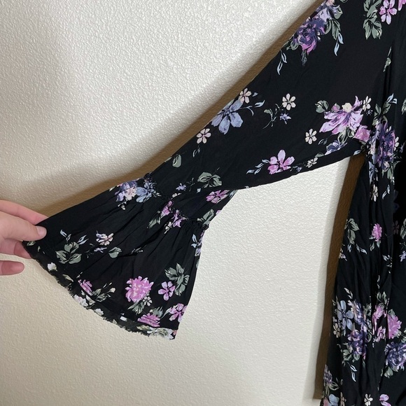 Free People Loretta Floral Ruffle Boho Tunic Top Black Pink Size Small - Picture 7 of 15